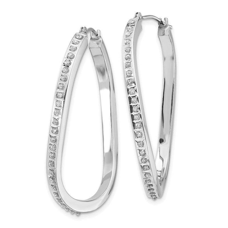 Quality Gold 14k White Gold Diamond Oval Twist Hinged Hoop Earrings