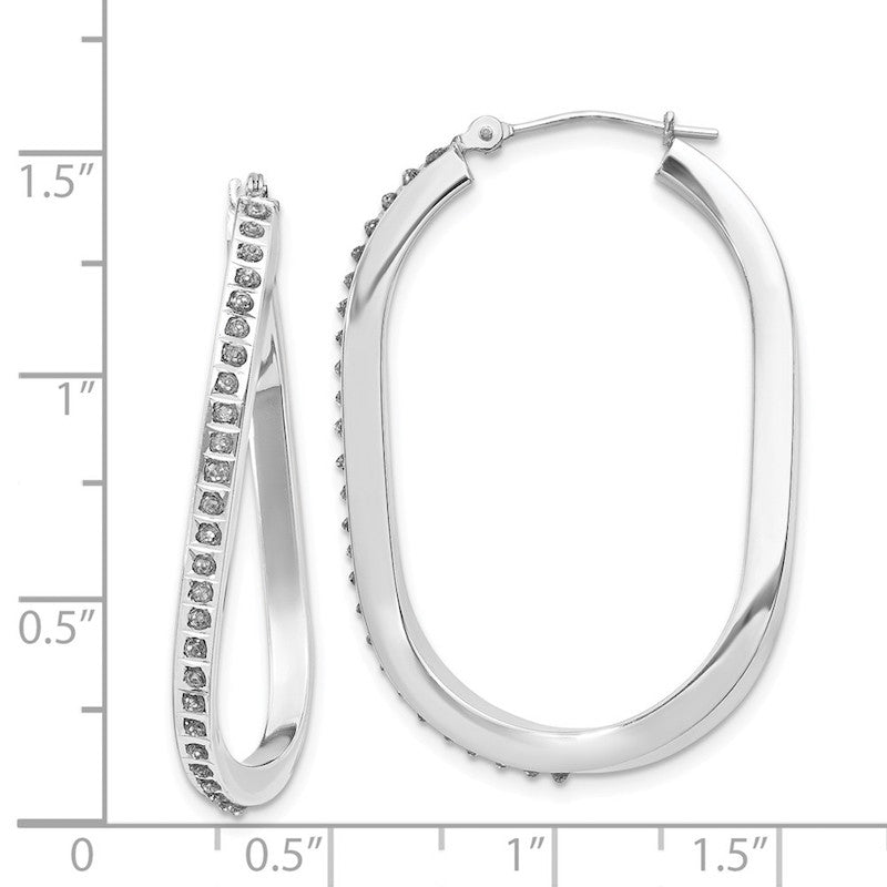 Quality Gold 14k White Gold Diamond Oval Twist Hinged Hoop Earrings