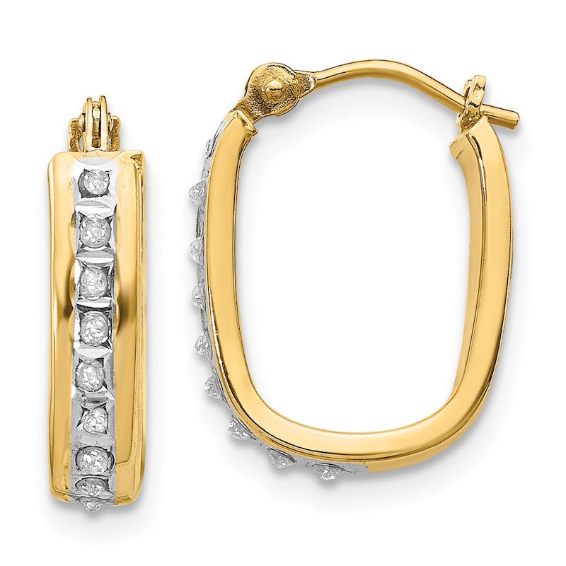 Quality Gold 14k Diamond Fascination Squared Hinged Hoop Earrings