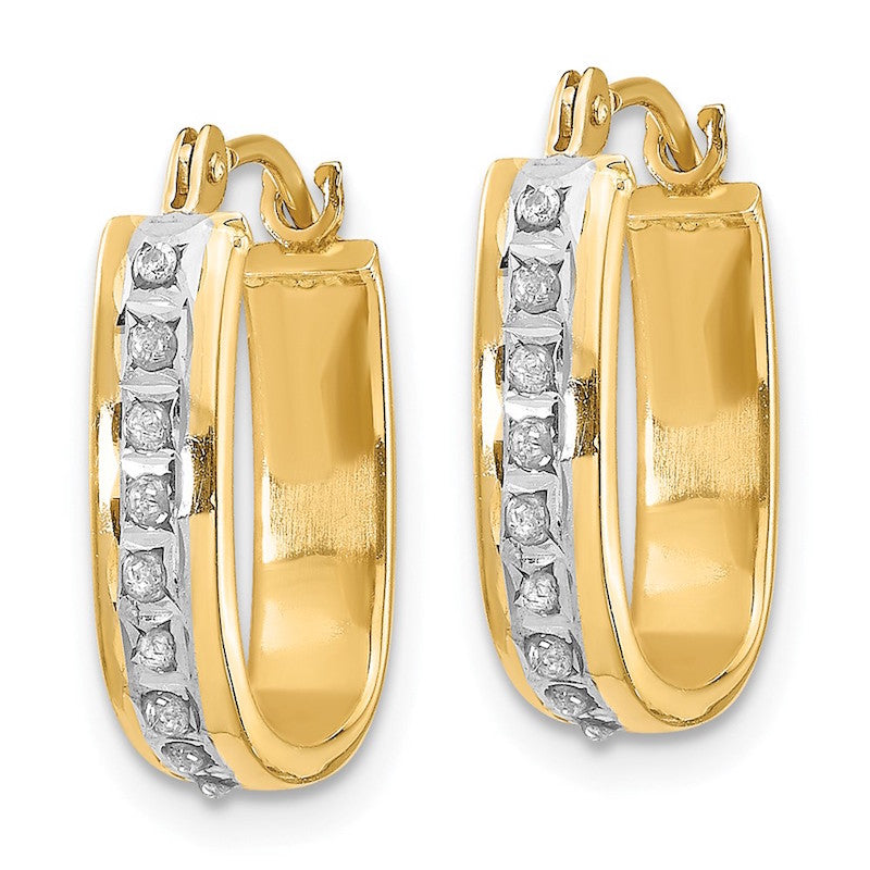 Quality Gold 14k Diamond Fascination Squared Hinged Hoop Earrings