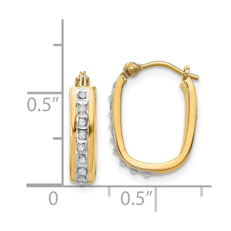 Quality Gold 14k Diamond Fascination Squared Hinged Hoop Earrings