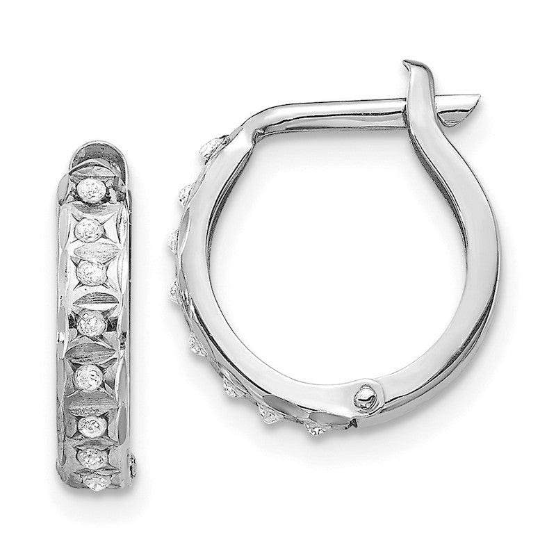 Quality Gold 14k White Gold Diamond Fascination Round Hinged Hoop Earrings