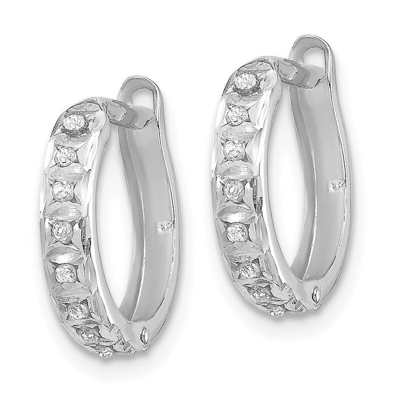 Quality Gold 14k White Gold Diamond Fascination Round Hinged Hoop Earrings