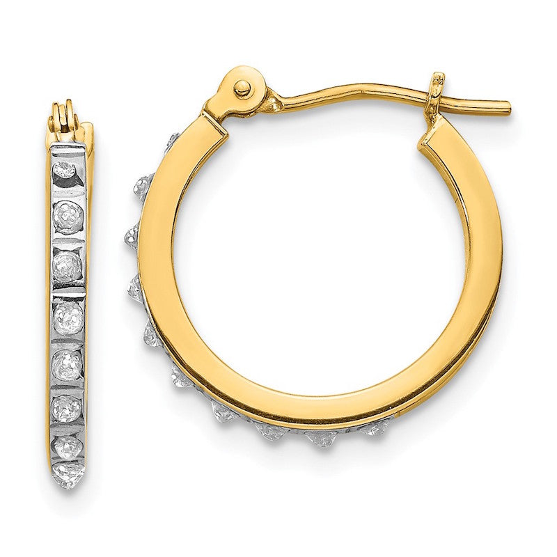 Quality Gold 14k Diamond Fascination Small Hinged Leverback Hoop Earrings