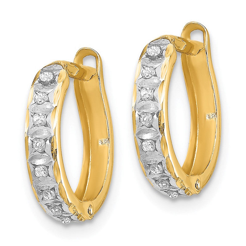Quality Gold 14k Diamond Fascination Round Hinged Hoop Earrings