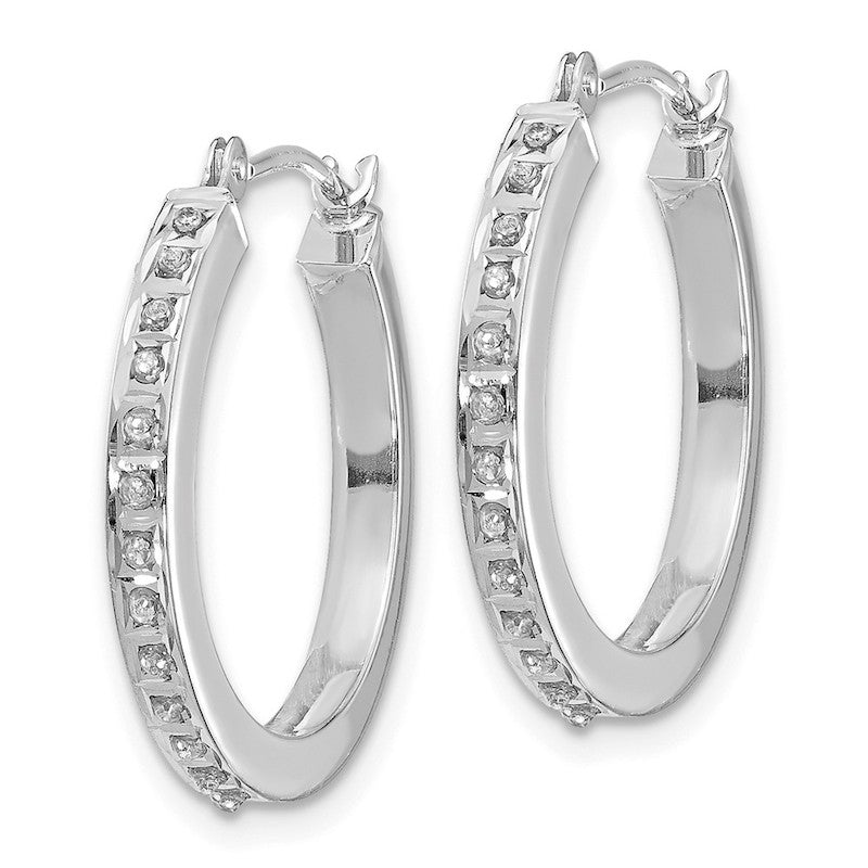 Quality Gold 14k White Gold Diamond Fascination Round Hinged Hoop Earrings
