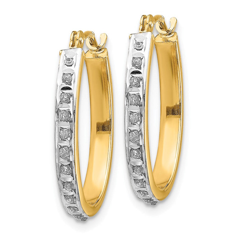 Quality Gold 14k Diamond Fascination Oval Hinged Hoop Earrings