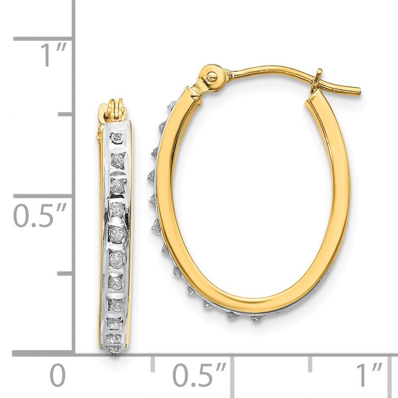 Quality Gold 14k Diamond Fascination Oval Hinged Hoop Earrings