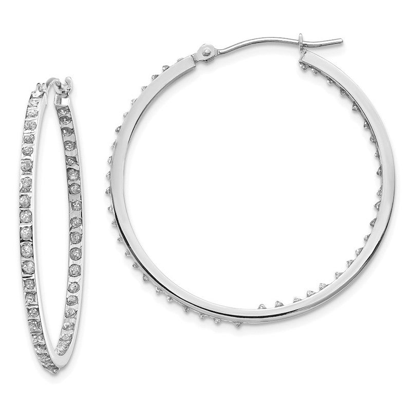 Quality Gold 14k White Gold Diamond Fascination Round Hinged Hoop Earrings