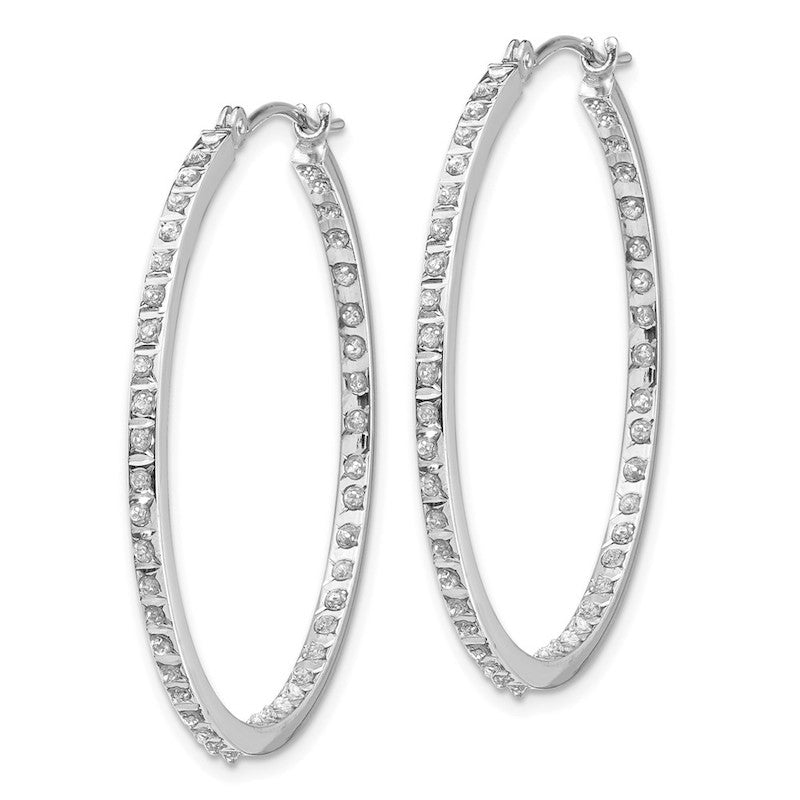 Quality Gold 14k White Gold Diamond Fascination Round Hinged Hoop Earrings