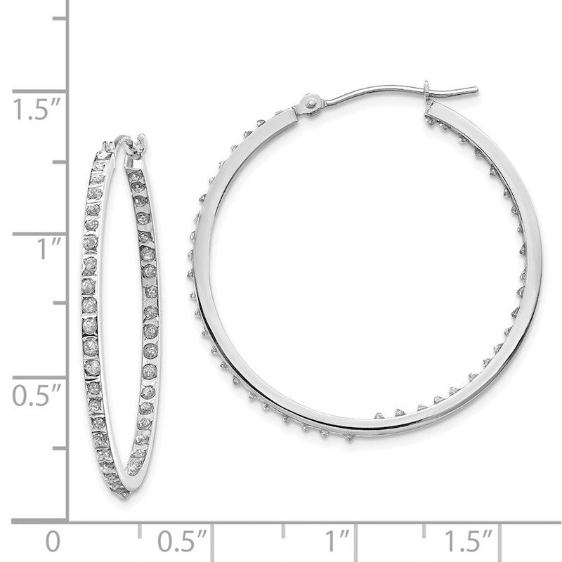 Quality Gold 14k White Gold Diamond Fascination Round Hinged Hoop Earrings