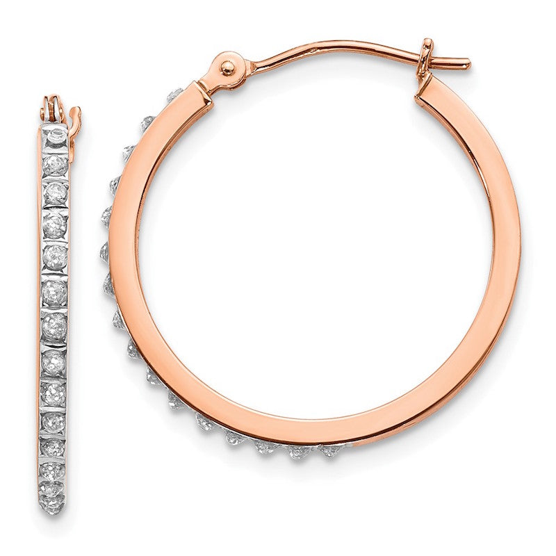 Quality Gold 14k Rose Gold Diamond Fascination Round Hinged Hoop Earrings