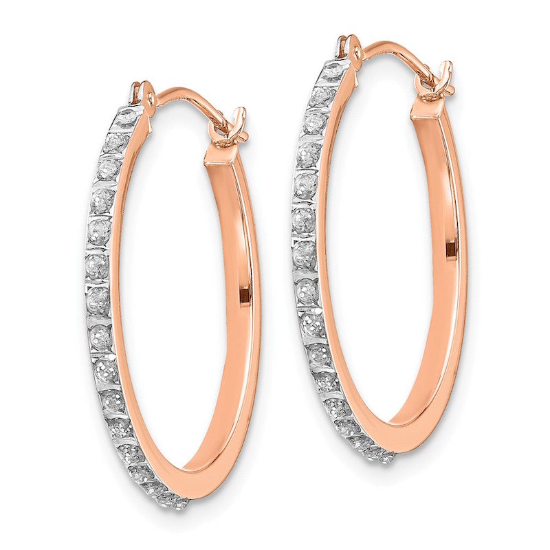 Quality Gold 14k Rose Gold Diamond Fascination Round Hinged Hoop Earrings
