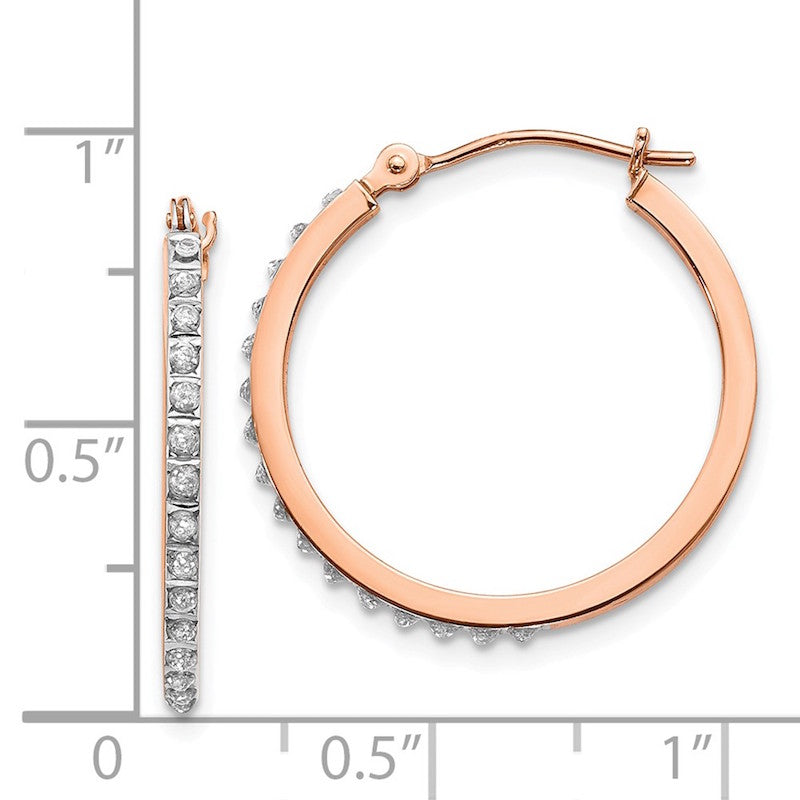 Quality Gold 14k Rose Gold Diamond Fascination Round Hinged Hoop Earrings