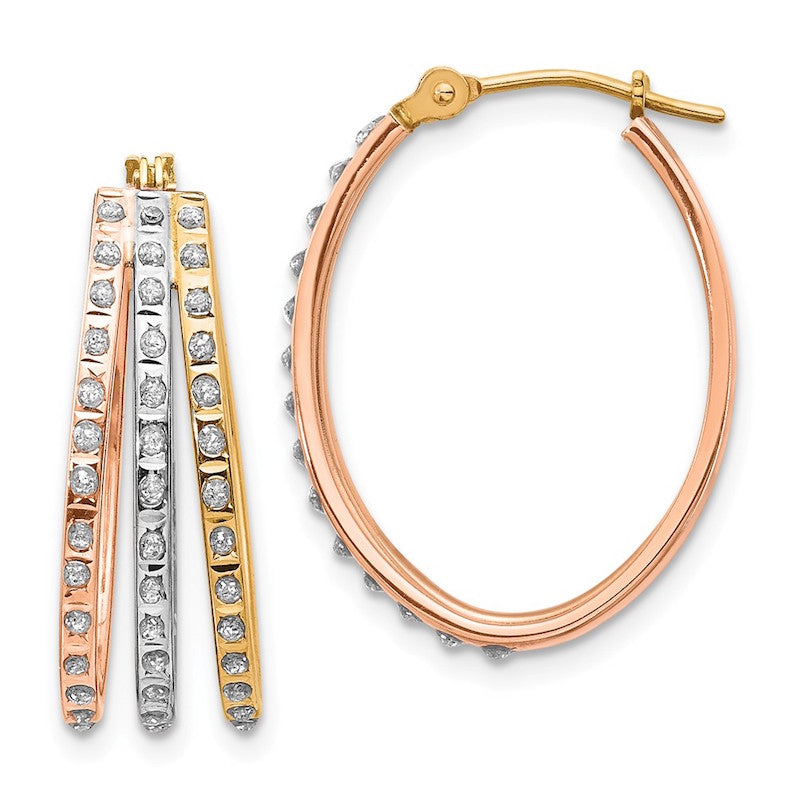 Quality Gold 14k Diamond Fascination Three Oval Hoop Earrings