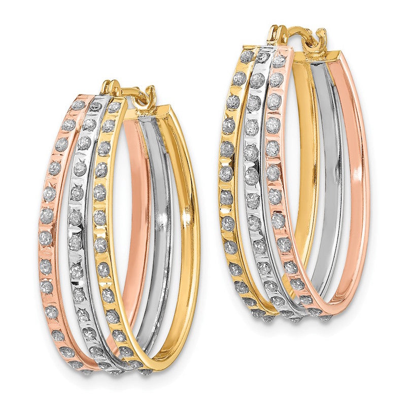 Quality Gold 14k Diamond Fascination Three Oval Hoop Earrings