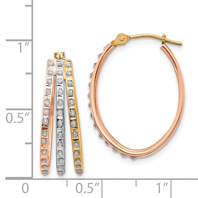 Quality Gold 14k Diamond Fascination Three Oval Hoop Earrings