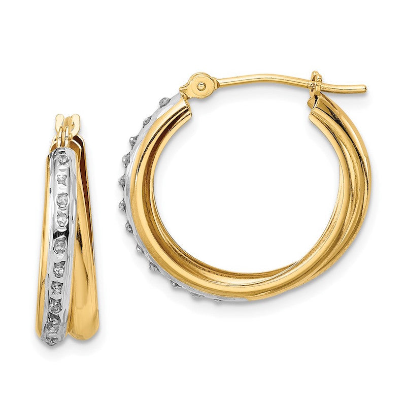 Quality Gold 14k Two Tone Diamond Fascination Double Hoop Earrings