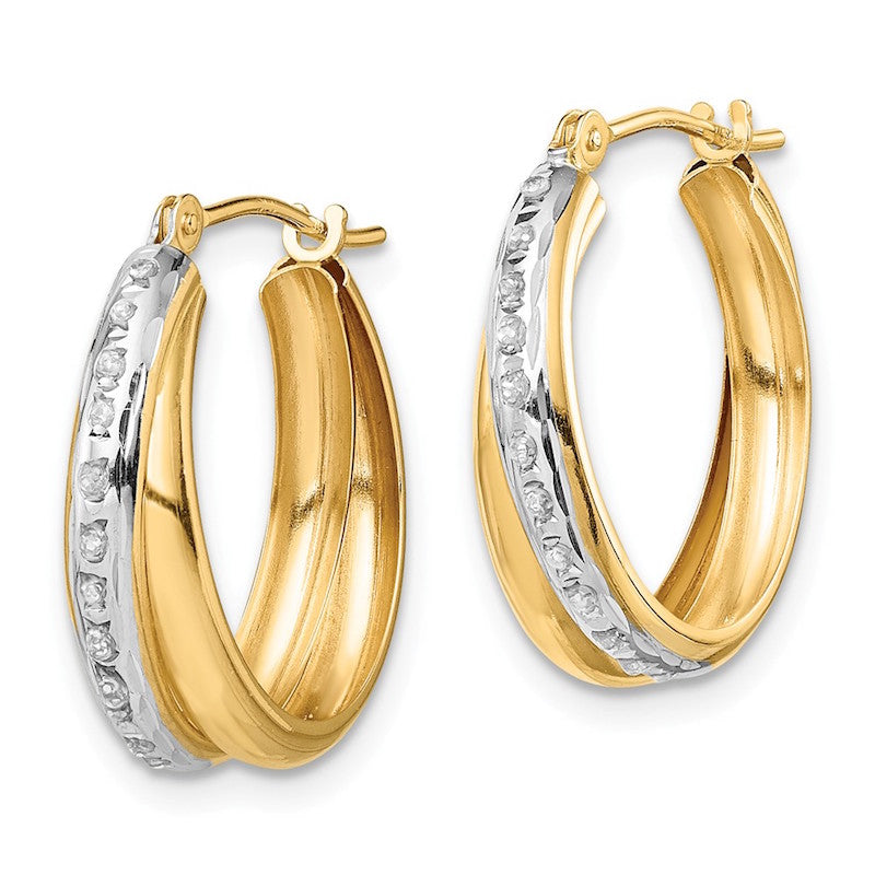 Quality Gold 14k Two Tone Diamond Fascination Double Hoop Earrings