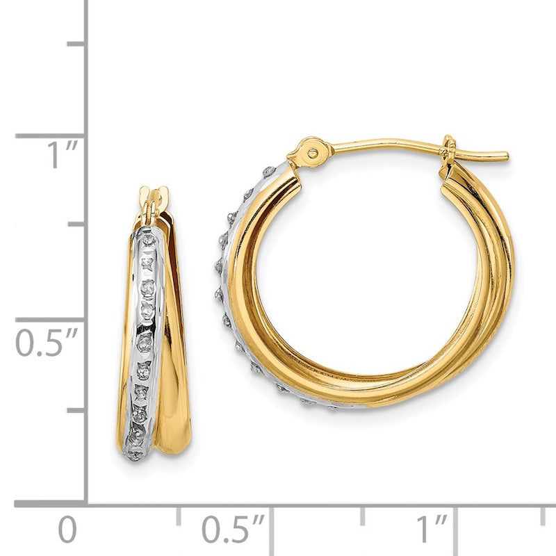 Quality Gold 14k Two Tone Diamond Fascination Double Hoop Earrings