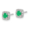 Quality Gold 14k White Gold Diamond and Emerald Square Halo Earrings