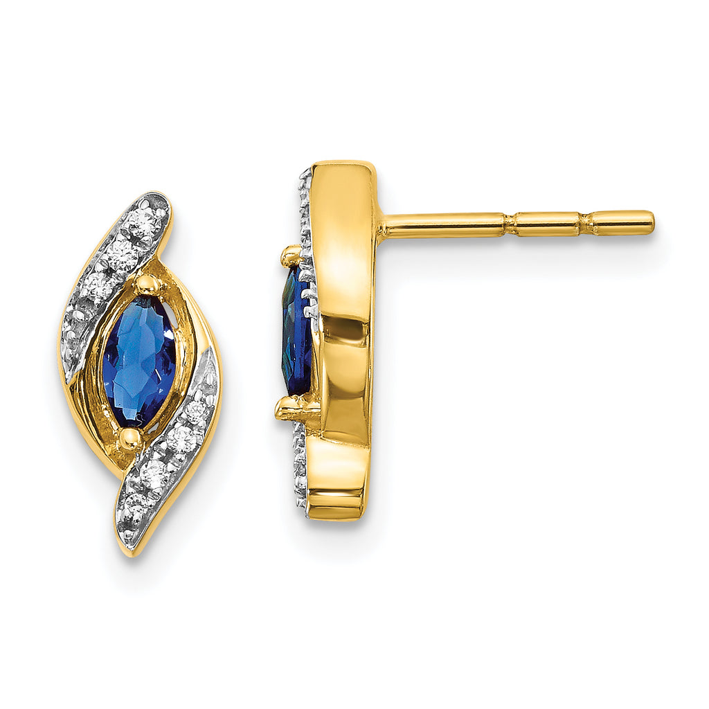 Quality Gold 14k Yellow Gold Diamond and Sapphire Earrings