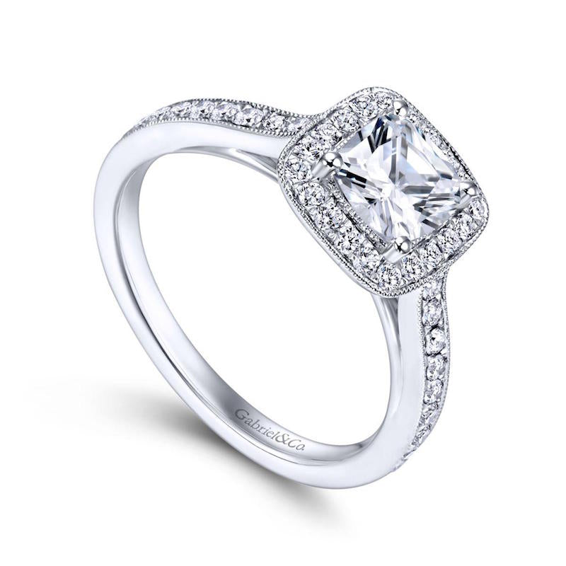 Gabriel & Co. 14k White Gold Victorian Halo Engagement Ring