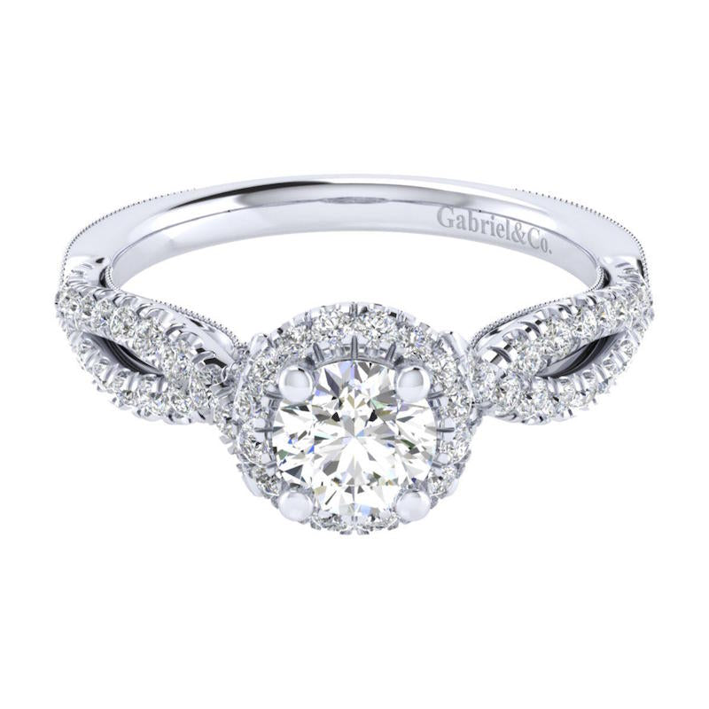 Gabriel & Co. 14k White Gold Victorian Halo Engagement Ring