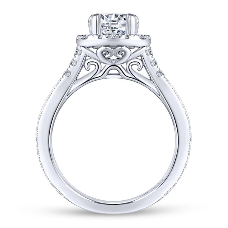 Gabriel & Co. 14k White Gold Victorian Halo Engagement Ring