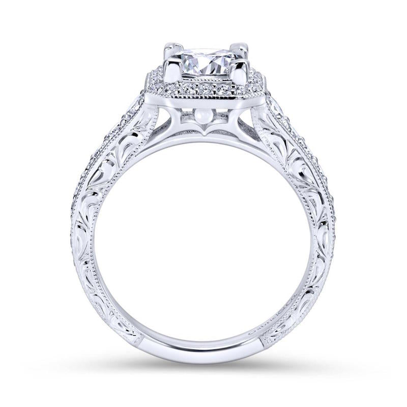 Gabriel & Co. 14k White Gold Victorian Halo Engagement Ring