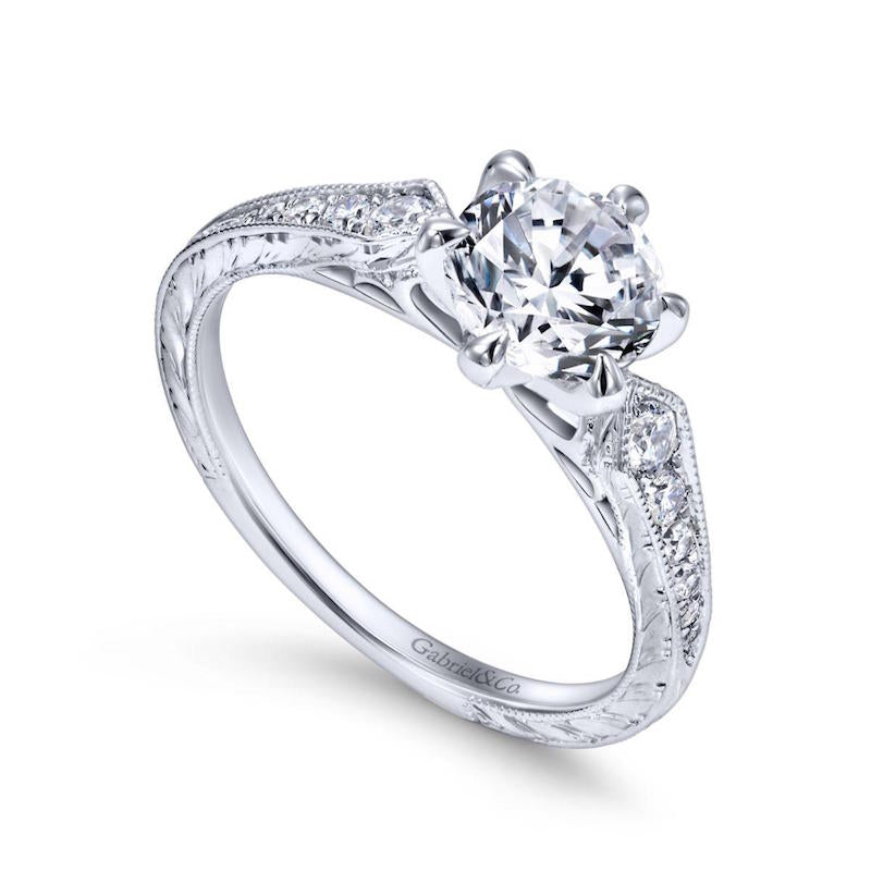 Gabriel & Co. 14k White Gold Victorian Straight Engagement Ring