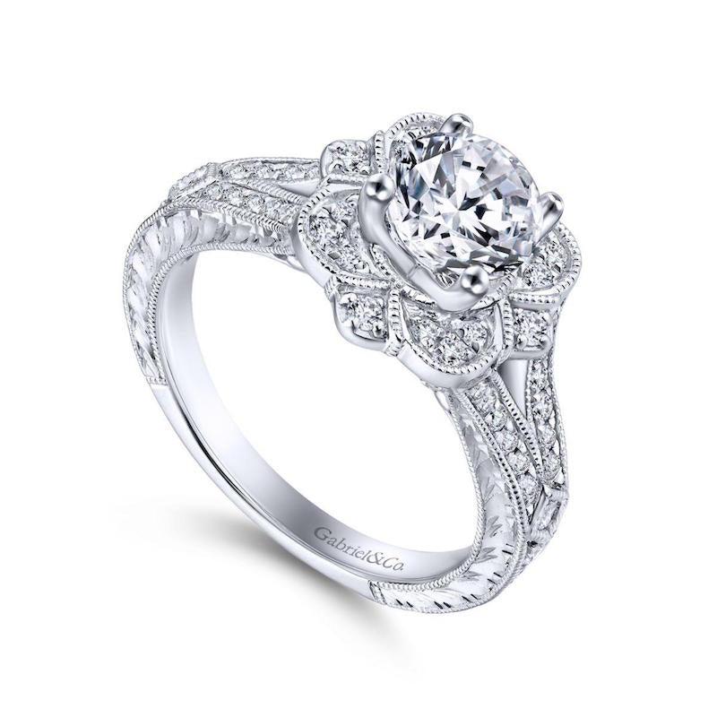 Gabriel & Co. 14k White Gold Victorian Halo Engagement Ring