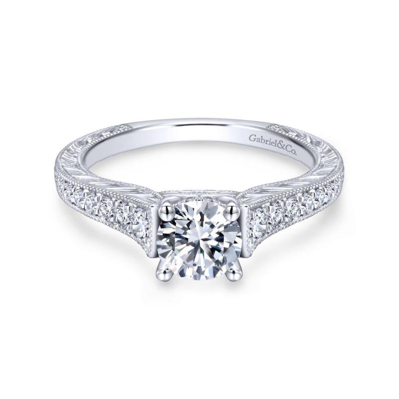 Gabriel & Co. 14k White Gold Victorian Straight Engagement Ring