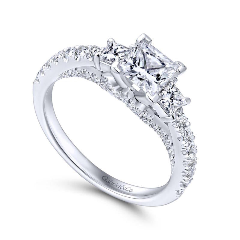 Gabriel & Co. 14k White Gold Entwined 3 Stone Engagement Ring