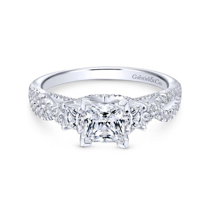 Gabriel & Co. 14k White Gold Contemporary 3 Stone Engagement Ring