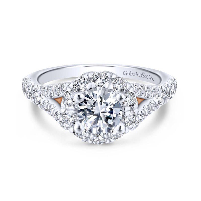 Gabriel & Co. 14k Two Tone Gold Blush Halo Engagement Ring