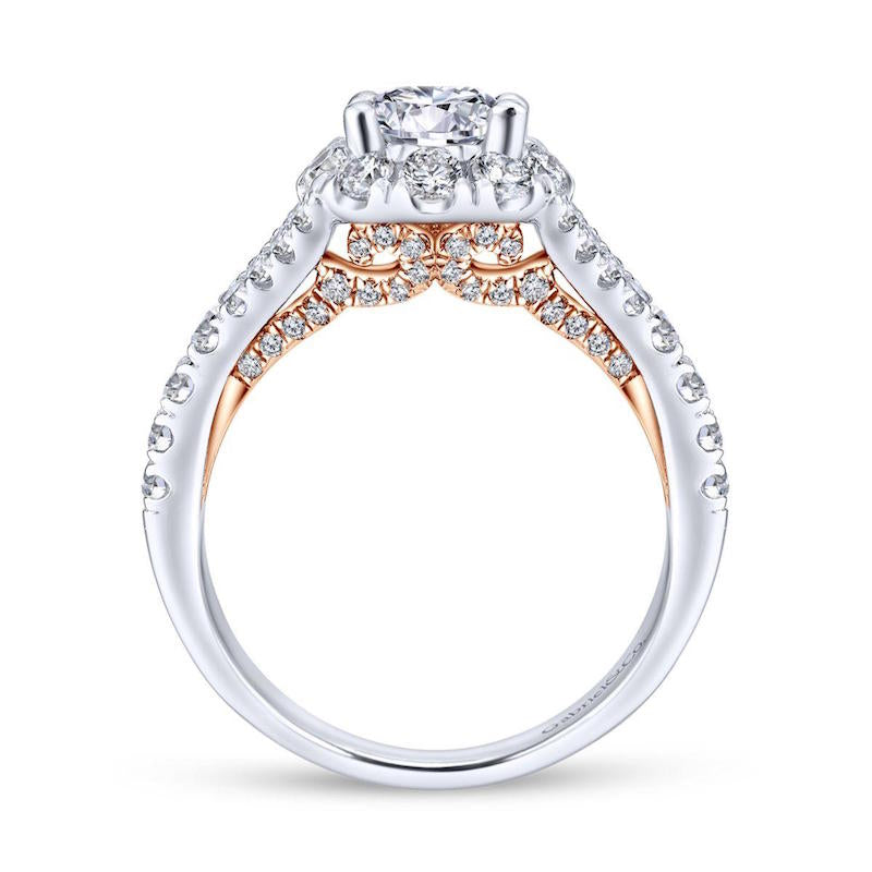 Gabriel & Co. 14k Two Tone Gold Blush Halo Engagement Ring