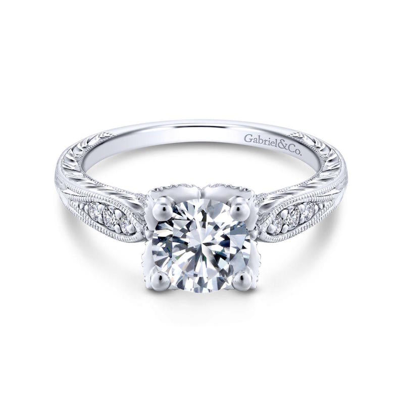 Gabriel & Co. 14k White Gold Victorian Straight Engagement Ring