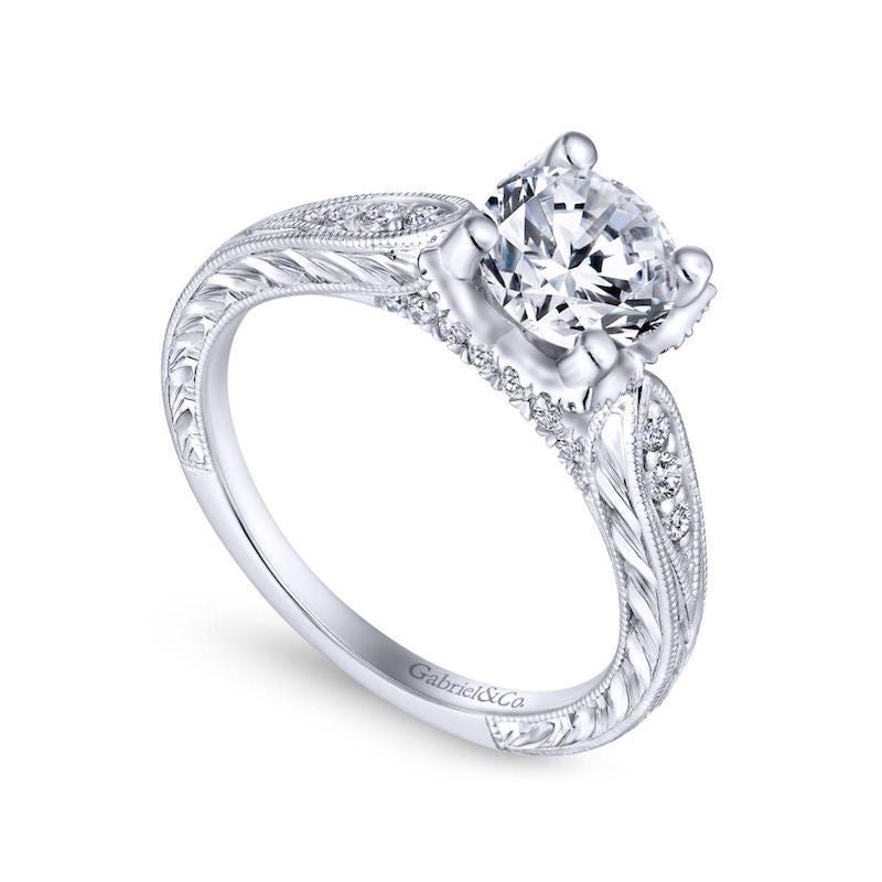 Gabriel & Co. 14k White Gold Victorian Straight Engagement Ring