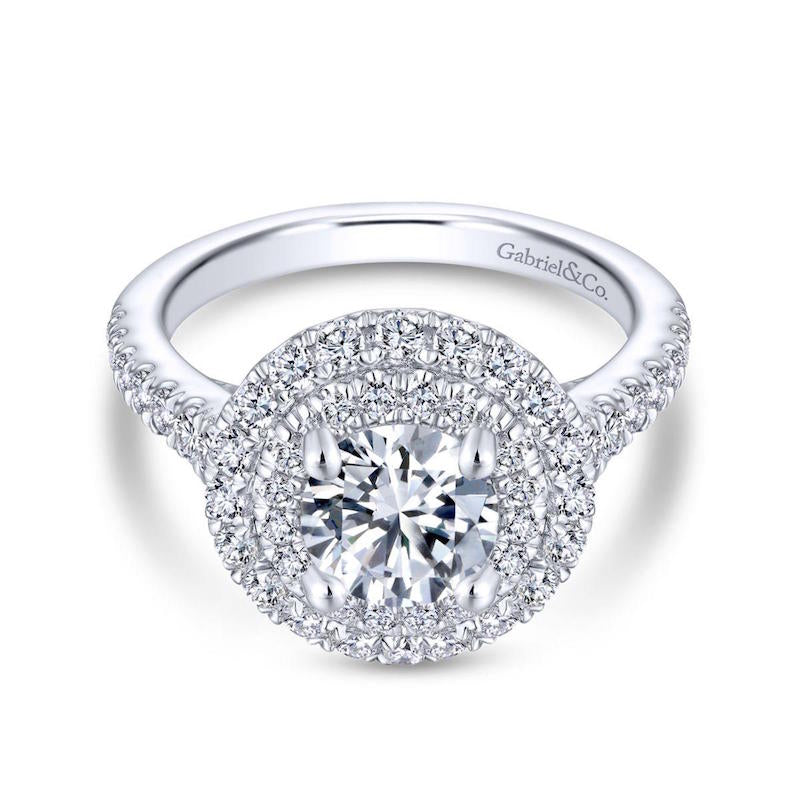 Gabriel & Co. 14k White Gold Rosette Double Halo Engagement Ring