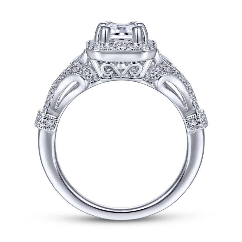 Gabriel & Co. 14k White Gold Victorian Halo Engagement Ring