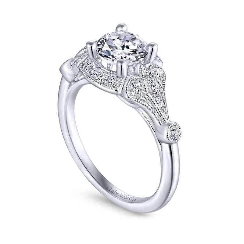 Gabriel & Co. 14k White Gold Art Deco Halo Engagement Ring