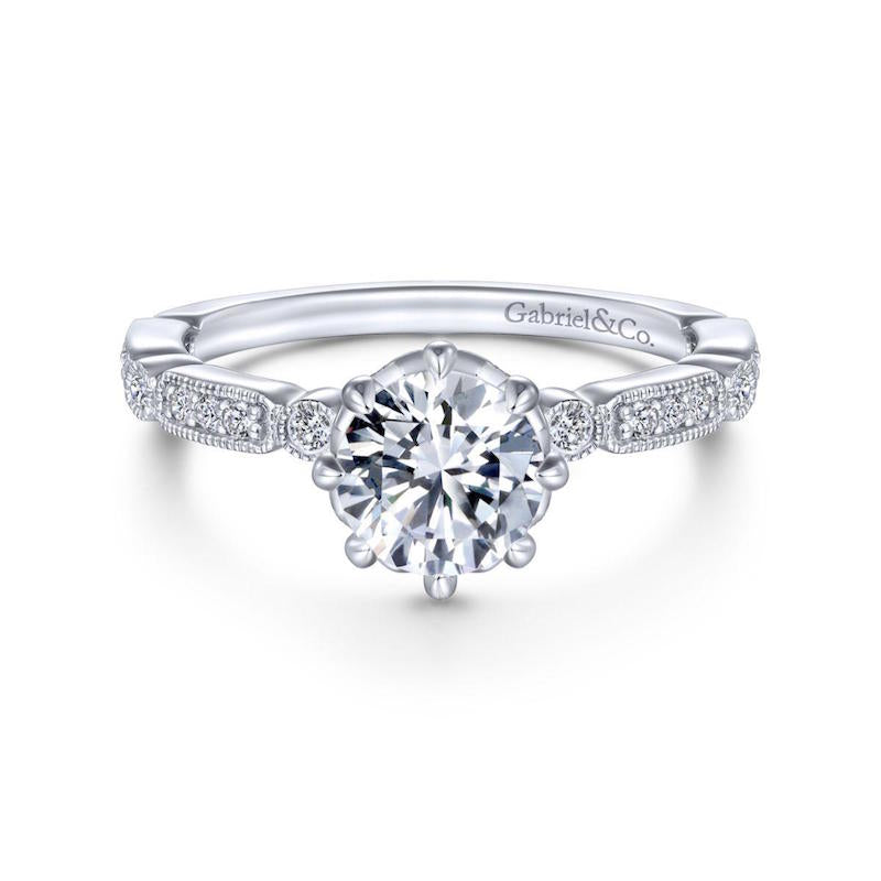 Gabriel & Co. 14k White Gold Victorian Straight Engagement Ring