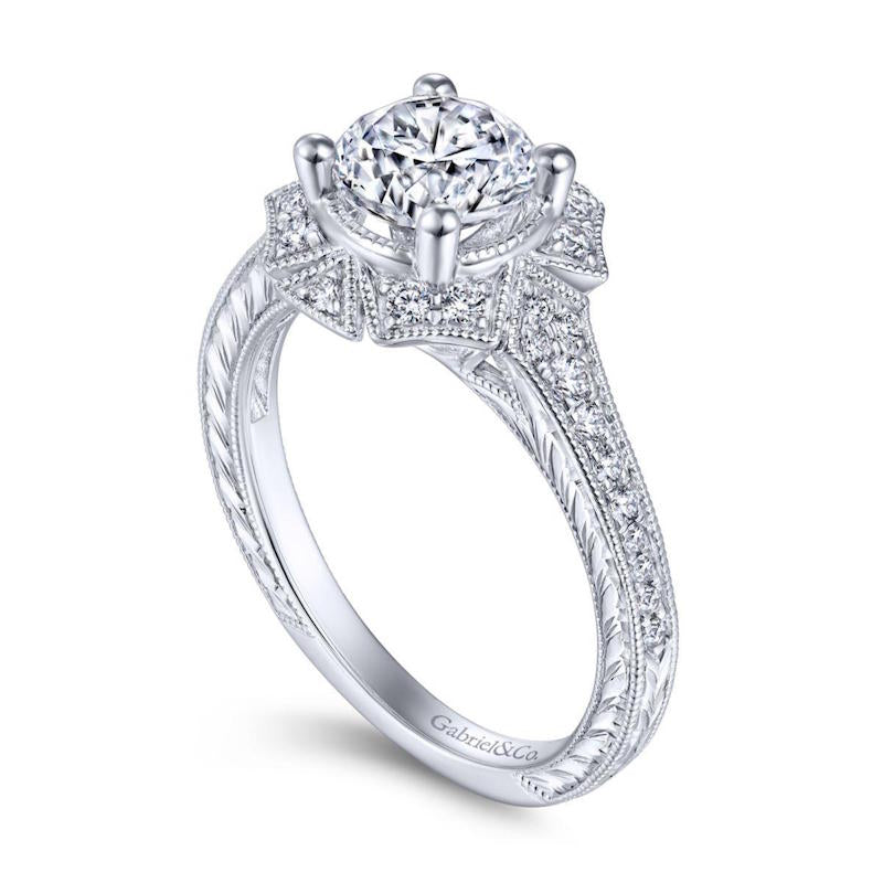 Gabriel & Co. 14k White Gold Art Deco Halo Engagement Ring