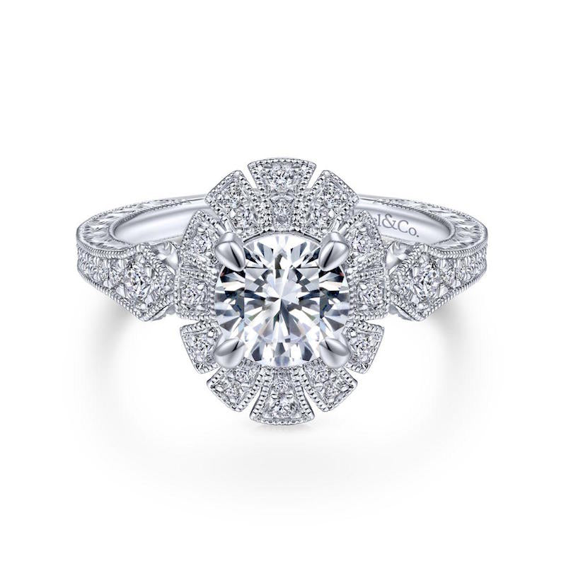 Gabriel & Co. 14k White Gold Art Deco Halo Engagement Ring