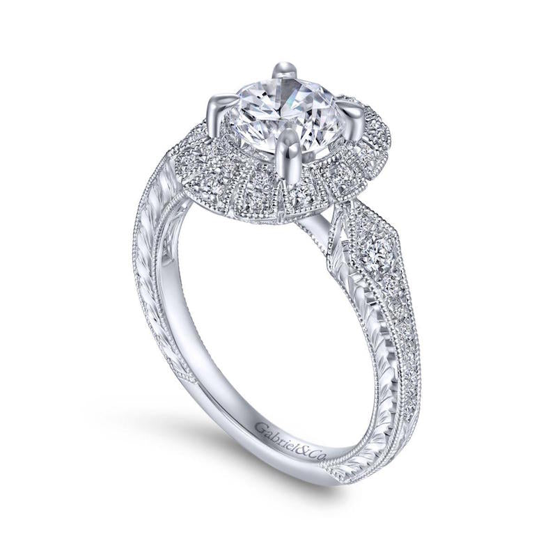 Gabriel & Co. 14k White Gold Art Deco Halo Engagement Ring