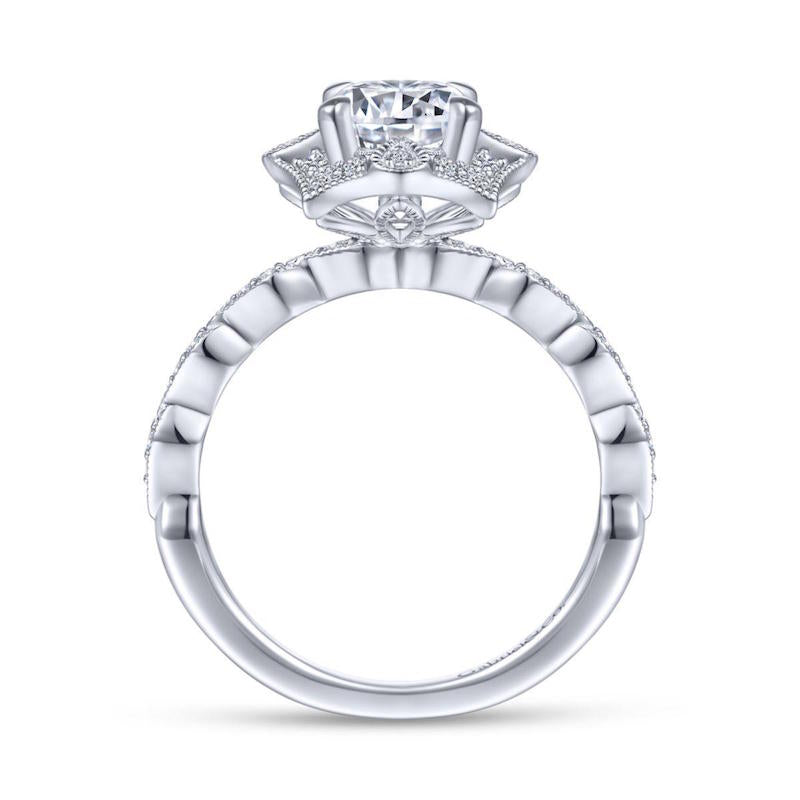 Gabriel & Co. 14k White Gold Art Deco Halo Engagement Ring