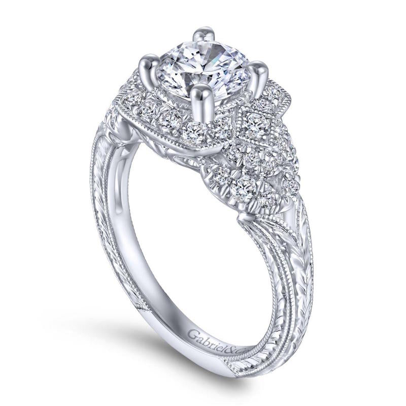 Gabriel & Co. 14k White Gold Victorian Halo Engagement Ring