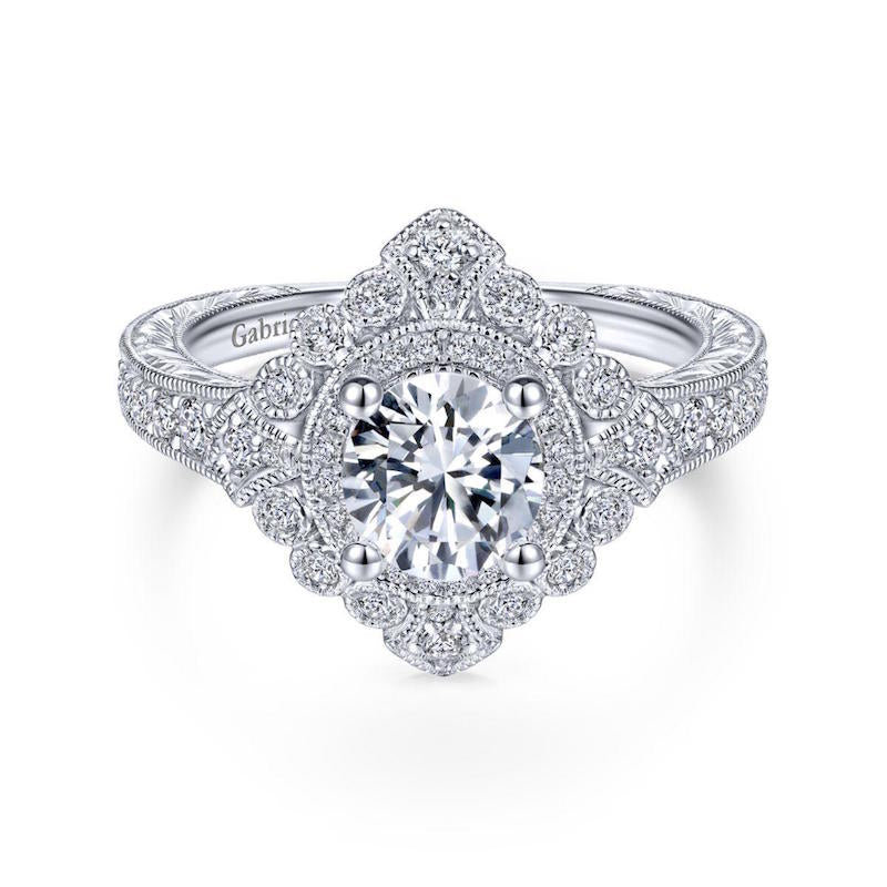 Gabriel & Co. 14k White Gold Art Deco Halo Engagement Ring