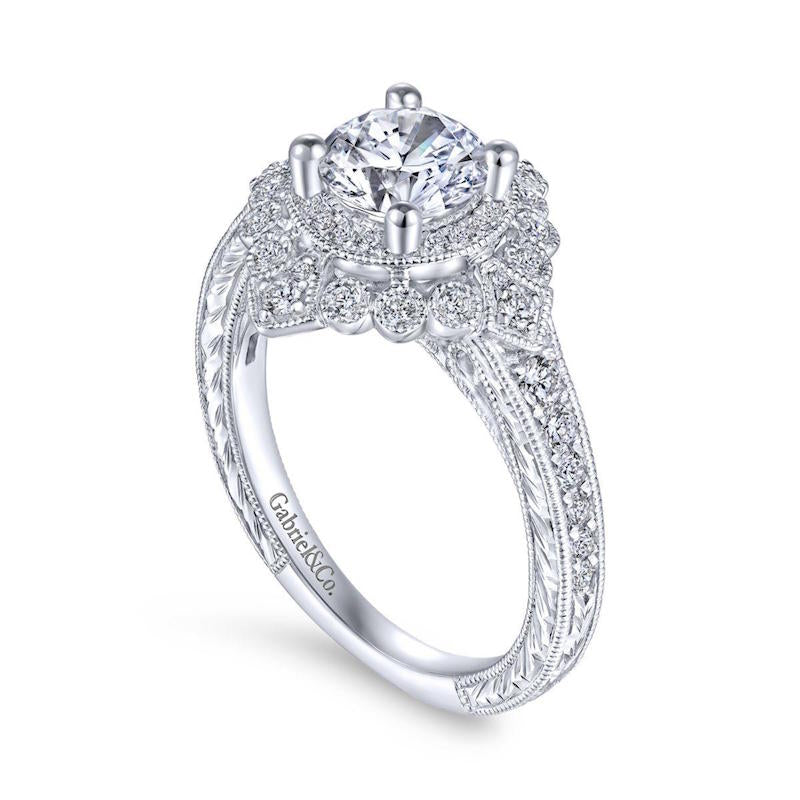 Gabriel & Co. 14k White Gold Art Deco Halo Engagement Ring